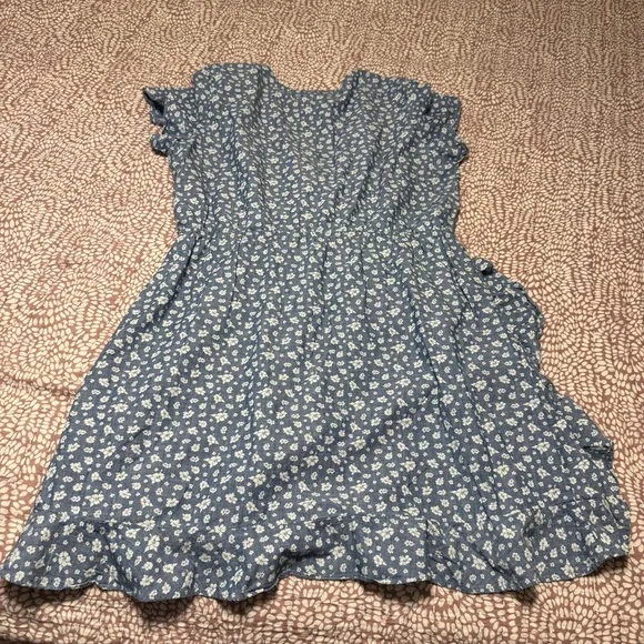 J. Crew Blue Floral Printed Chambray Ruffle Faux-Wrap Dress - Picture 9 of 10